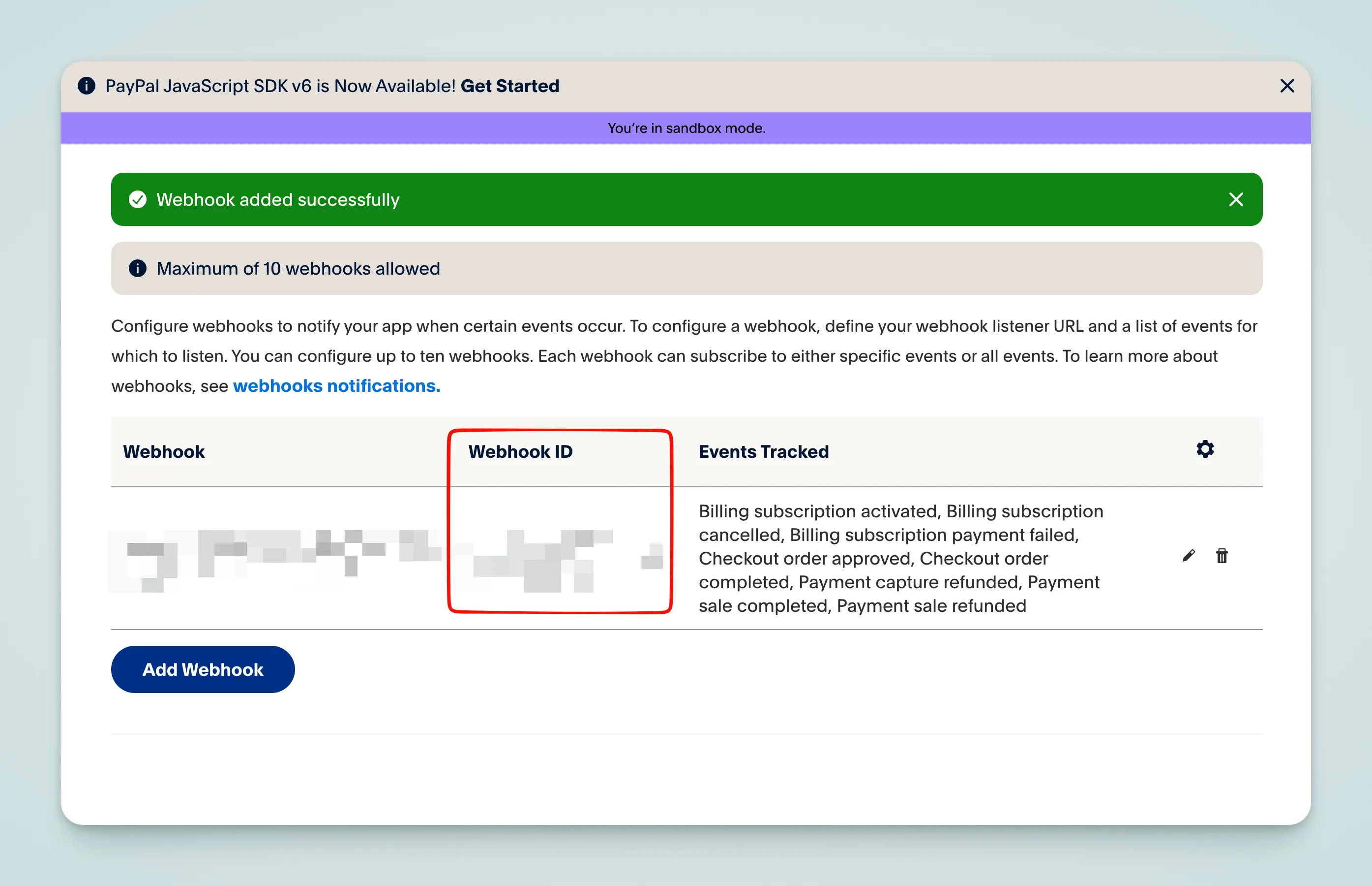 PayPal Webhook ID